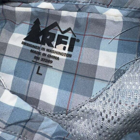 REI Button Up Shirt Mens Large Blue Check Short Sleeve - Picture 3 of 4